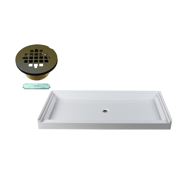 Westbrass Shower Pan 72 x 36 3-Wall W/ Center Solid Brass Drain W/ Modern Cross Grid in Oil Rubbed Bronze HPG7236WHB-12 - main